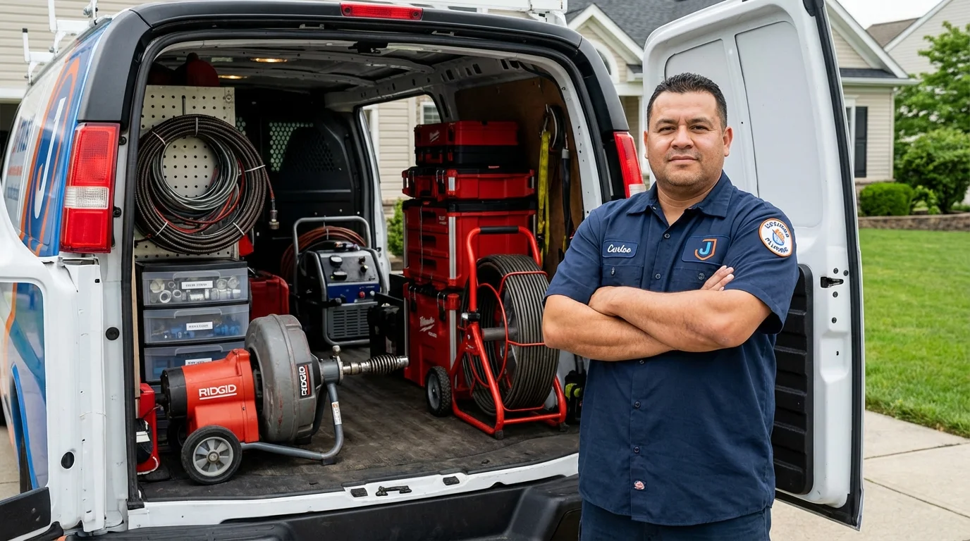 Professional drain cleaning equipment and Johns Plumbing LLC plumber in Belding