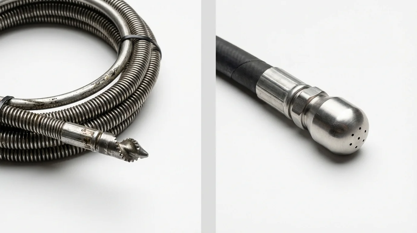 Drain snake cable and hydro jetting nozzle used for drain cleaning in Belding, MI