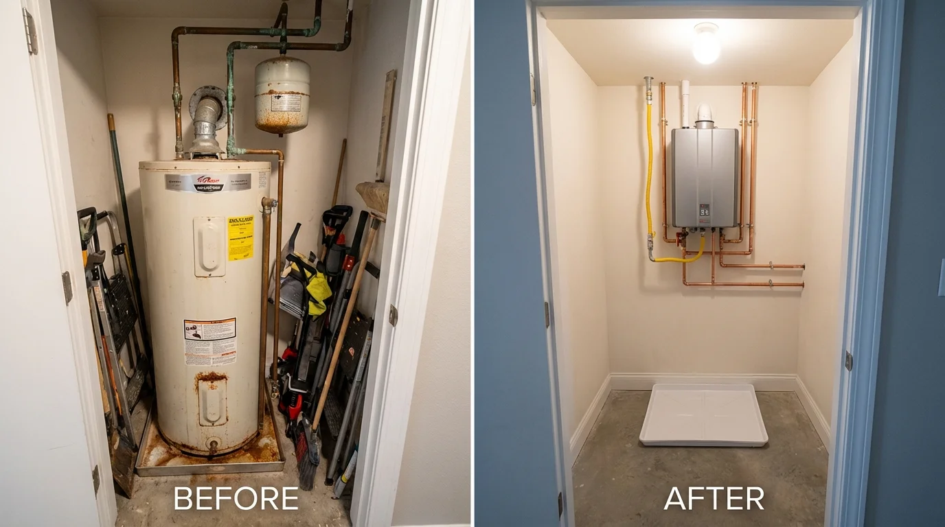 Tank water heater versus wall-mounted tankless unit comparison for Belding, MI homeowners